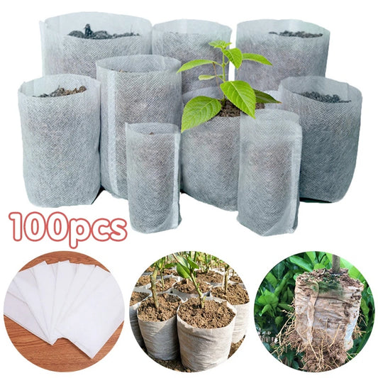Bolsa Biodegradable para vivero, bolsas de tela  de cultivo de plantas
100 piezas